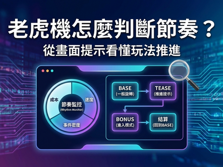 老虎機節奏判斷教學：圖解 Base 一般旋轉、Tease 聽牌提示與 Bonus 獎勵模式的循環流程，揭示畫面訊號與玩法推進的關係